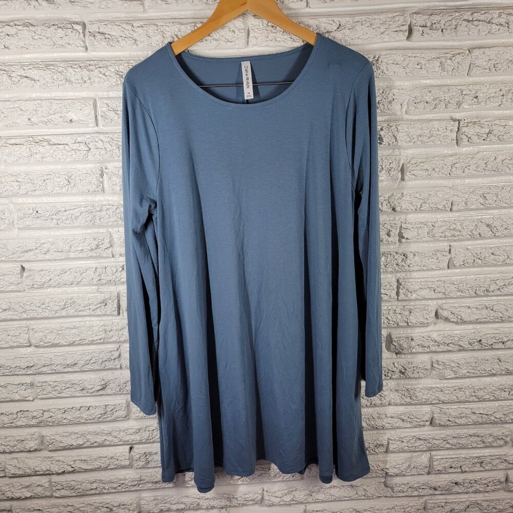 Zenana Premium Women 1X Blue Mini Tunic Dress Plus Size Long Sleeve BLU160E